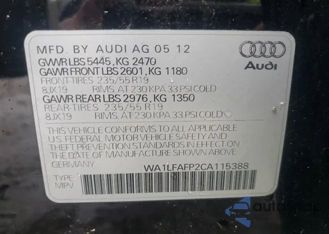 2012 Audi Q5 Premium Plus z USA, uszkodzony, nr VIN WA1LFAFP2CA115388